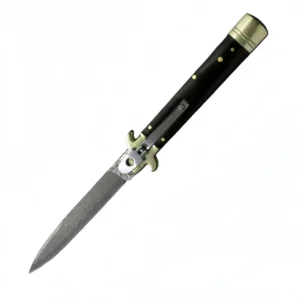 Cuchillo Stiletto de acero damasco con mango de cuerno de 9 pulgadas