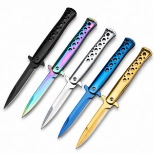 Cuchillo Stiletto plegable para exteriores - Cuchillo Flick de supervivencia para acampar