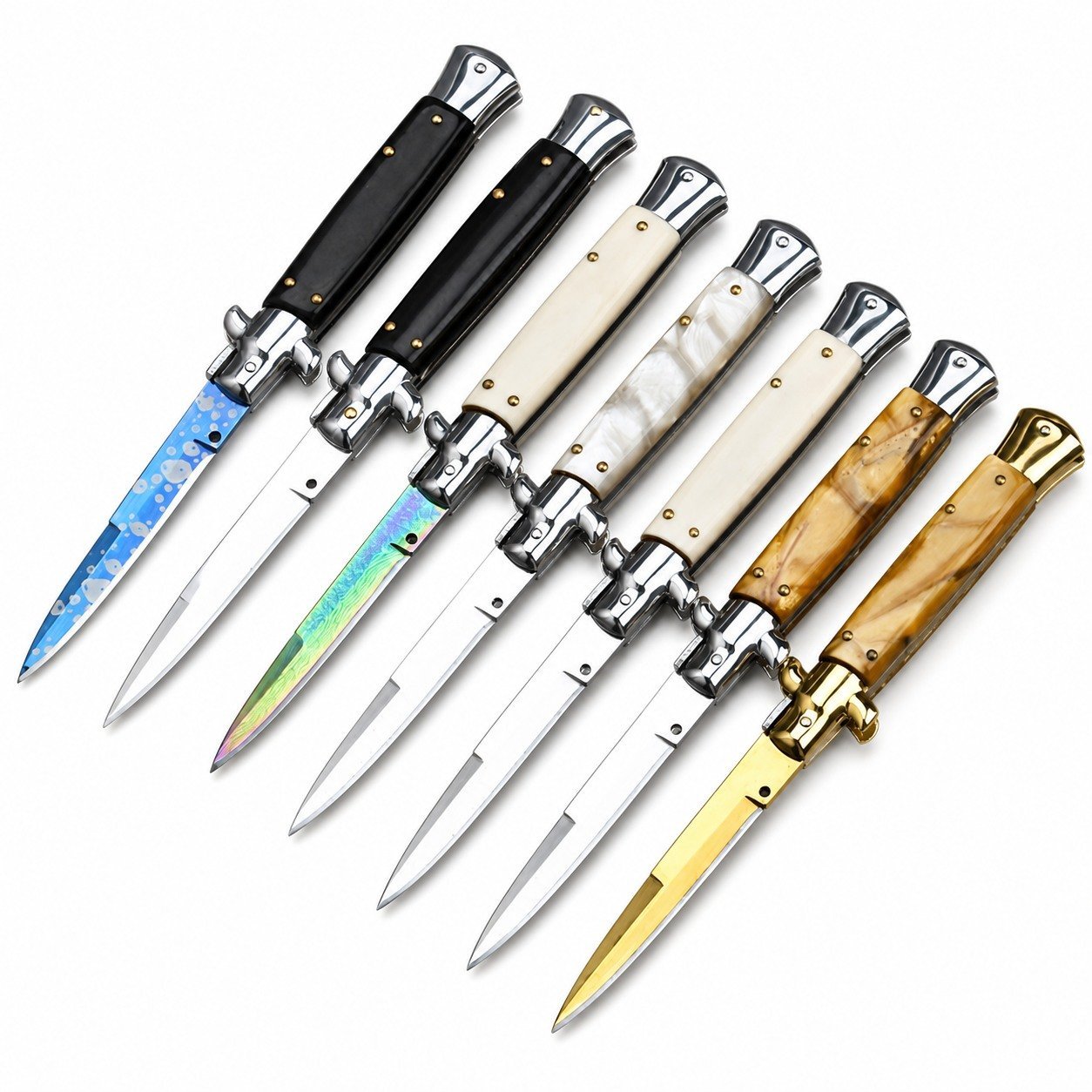 44568-main-white-clean.jpg Cuchillo italiano clásico Stiletto: juego de cuchillos automáticos con estilos de hoja mixtos