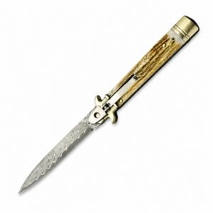 Cuchillo Stiletto de acero damasco con mango de asta de 9 pulgadas
