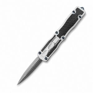 Cuchillo OTF con mango de fibra de carbono Microtech Dirac Damascus