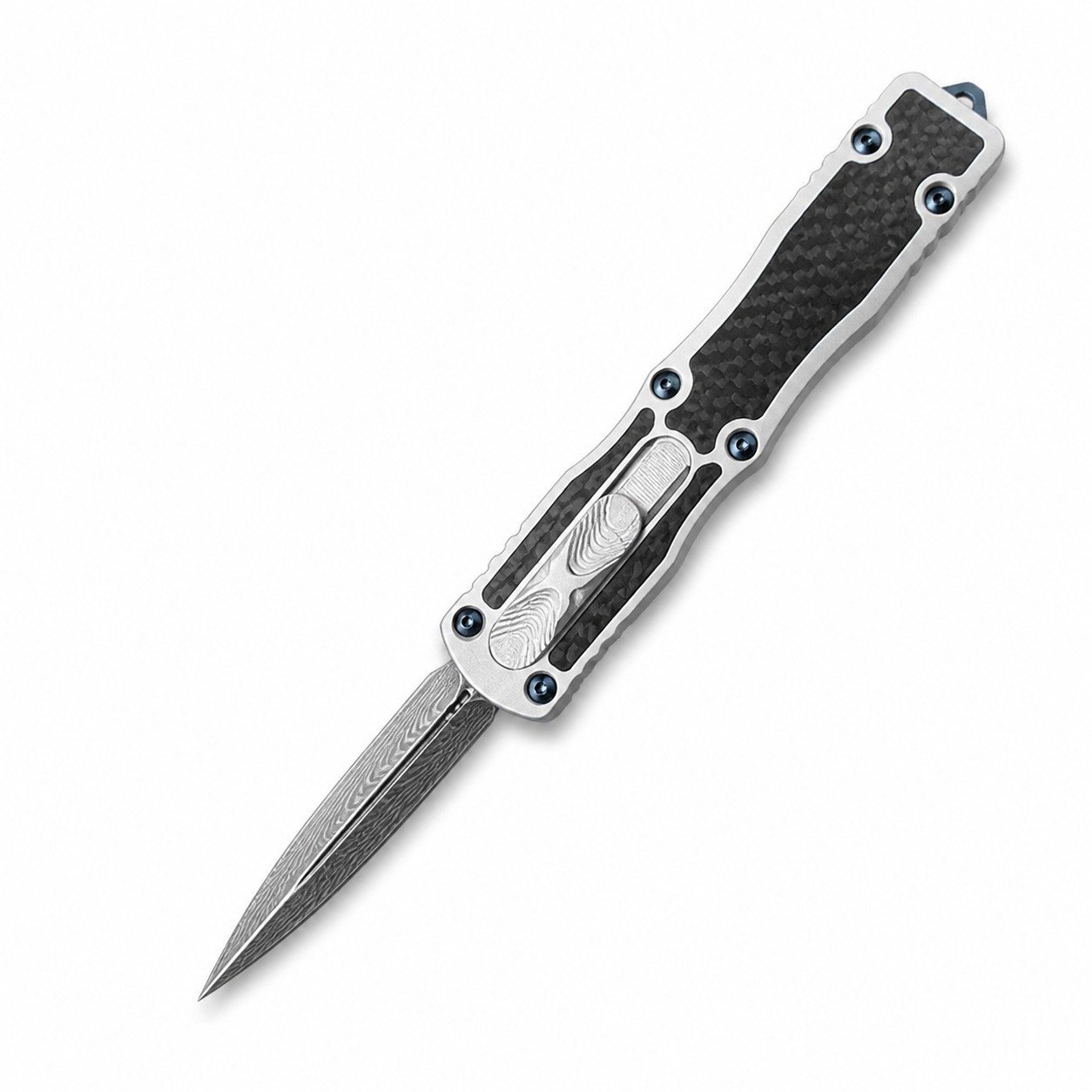 46056-main-white-clean.jpg Cuchillo OTF con mango de fibra de carbono Microtech Dirac Damascus