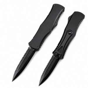 Cuchillo OTF con hoja de dientes completamente negra Hera Goddess de Micro-Tech