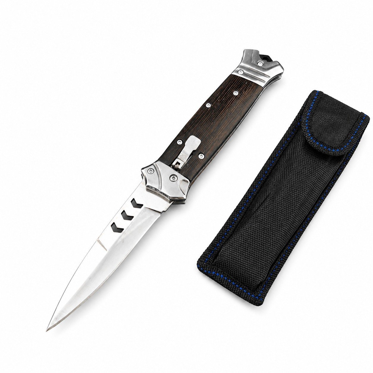 49779-main-white-clean.jpg La nueva versión del salto lateral de pez saltarín tiene un mango marrón y una navaja con mango de madera de ala de pollo