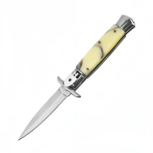 Cuchillo italiano Stiletto de 9 pulgadas - Navaja automática con mango de resina amarilla
