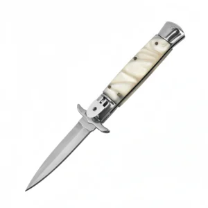 Cuchillo italiano Stiletto de 9 pulgadas - Navaja automática con mango de marfil de imitación blanco
